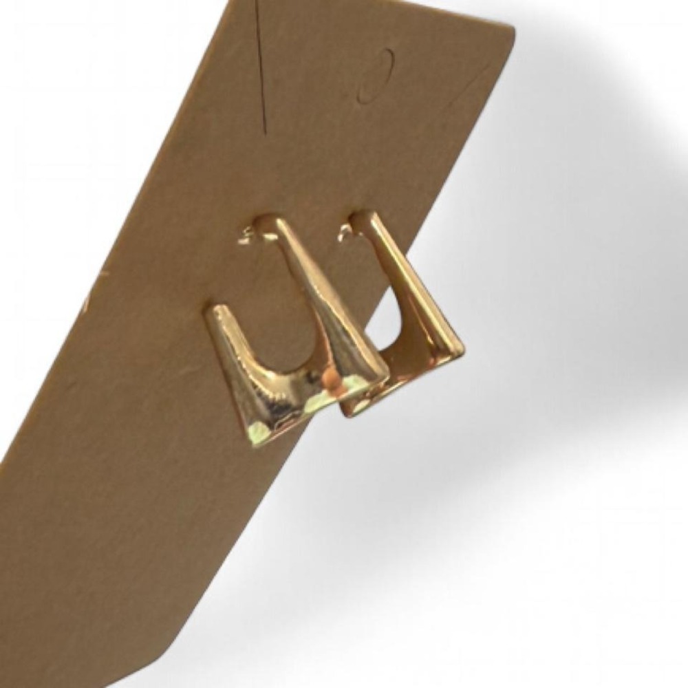 Gold Tone Modern Square Hoop Earrings - Picture 6 of 8